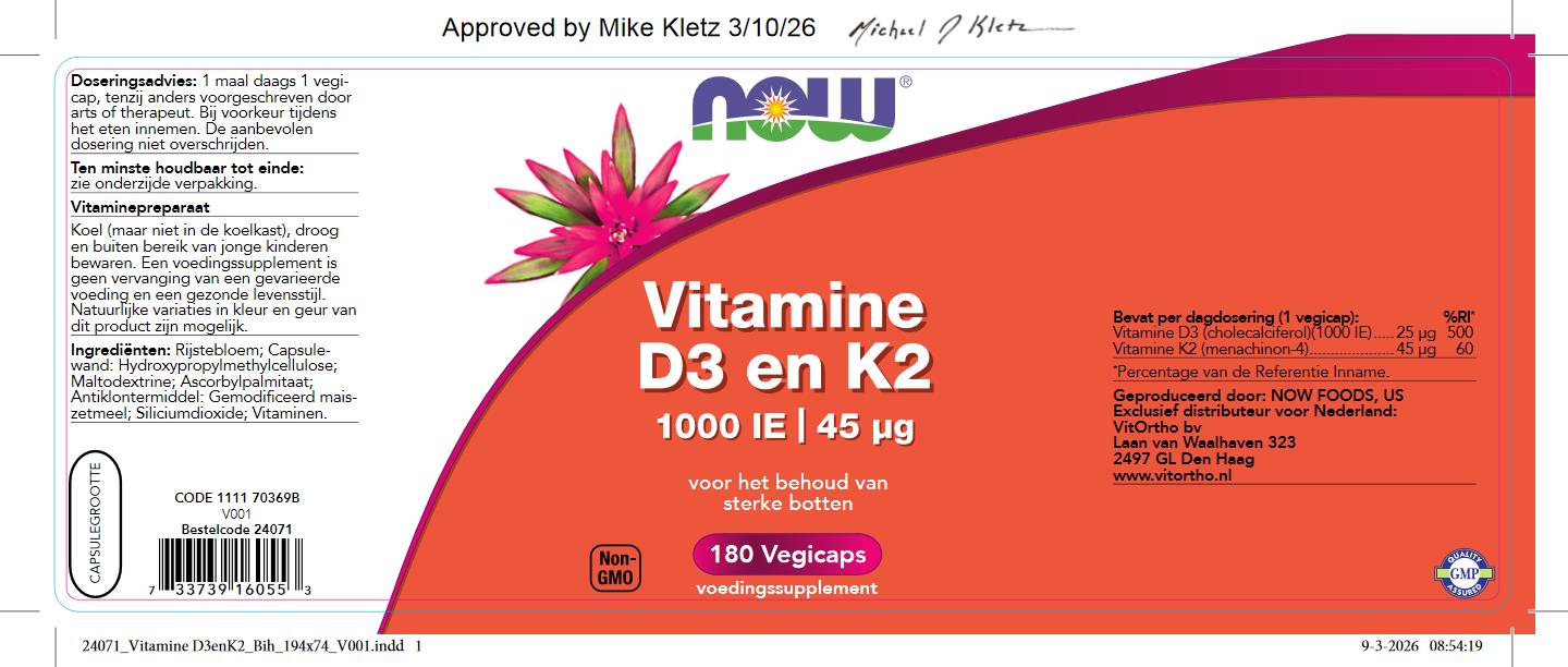 Vitamine D3 en K2 – 1000 IE 45 mcg
