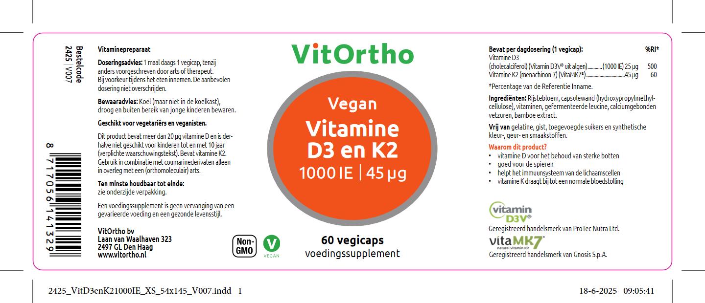 Vitamine D3 1000 IE en K2 45 mcg Vegan