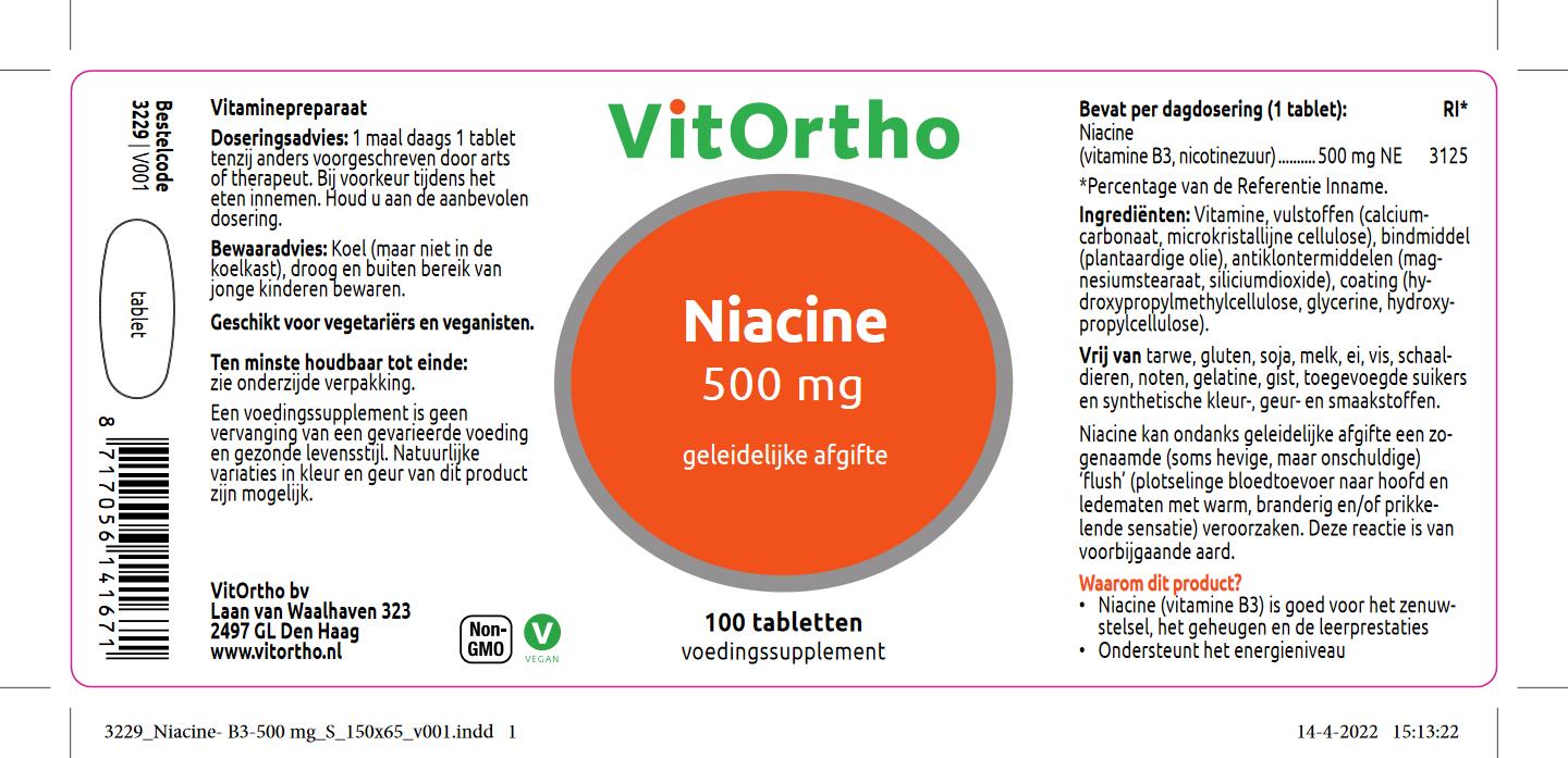 Niacine Vitamine B3 500 mg geleidelijke afgifte