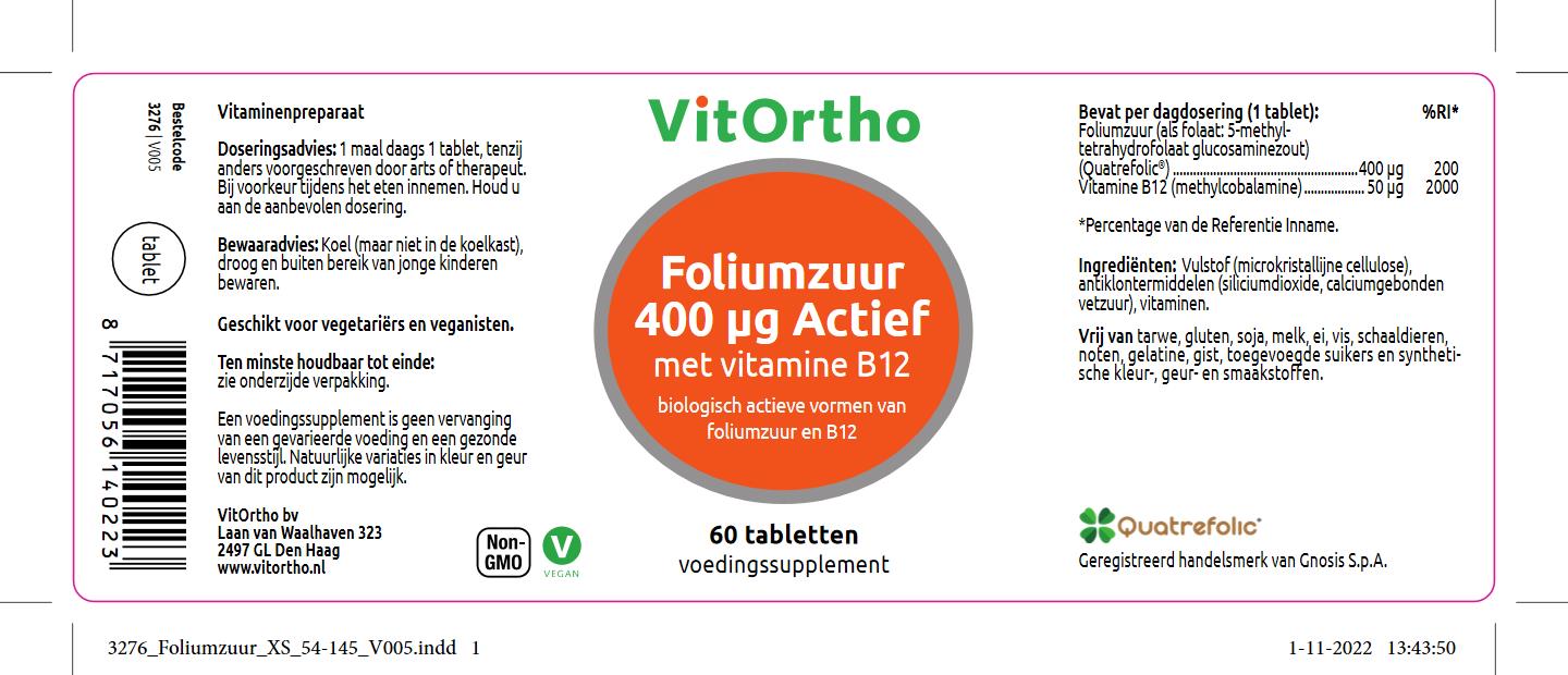 Foliumzuur 400 mcg Actief met Vitamine B12