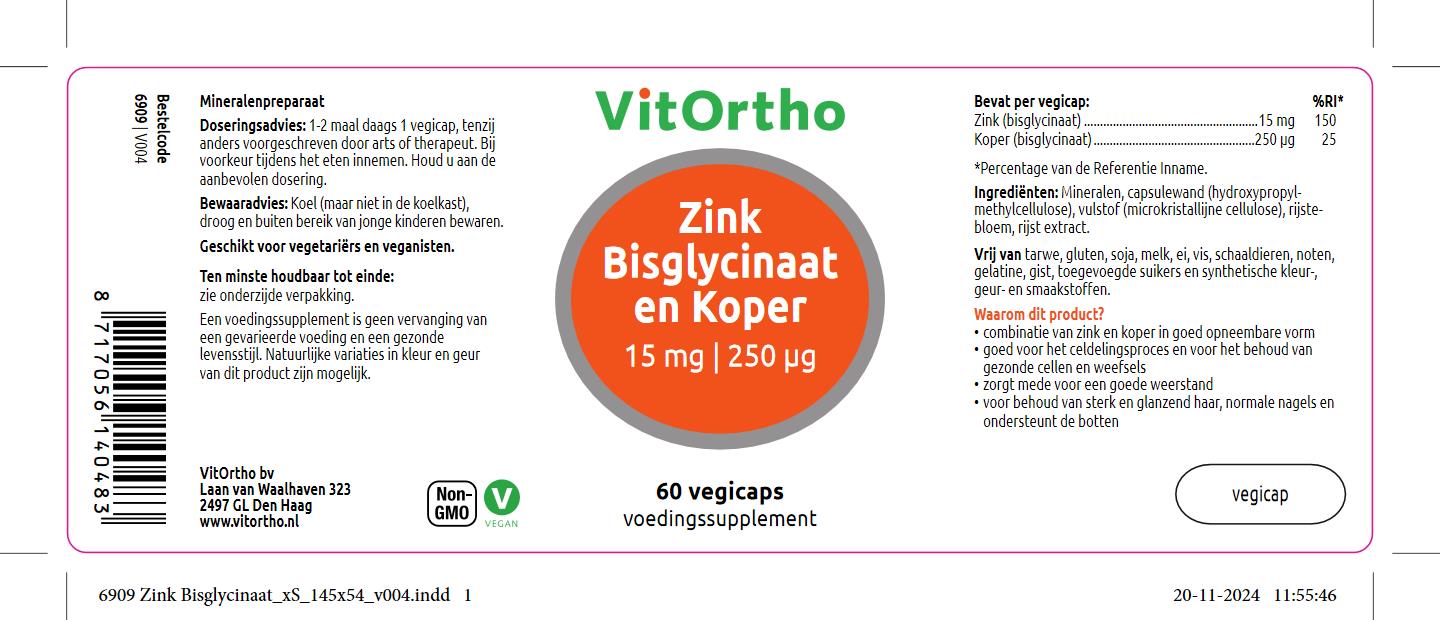 Zink Bisglycinaat 15 mg en Koper 250 mcg